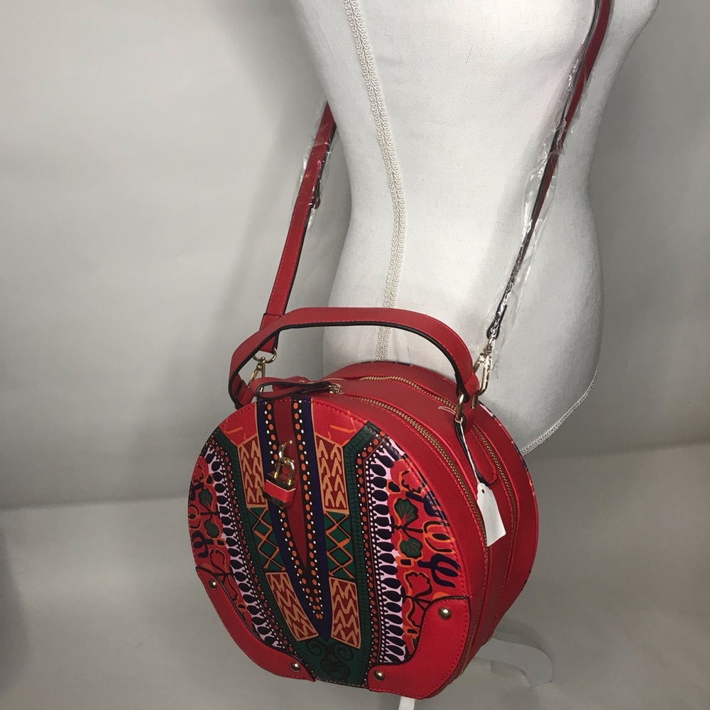 Red Dashiki - Satchel or Crossbody Vegan Leather - Picture 2 of 8